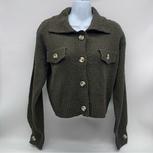 Pink Rose Dark Olive Green Jacket Styled Cardigan Sweater-Size XS- NWT